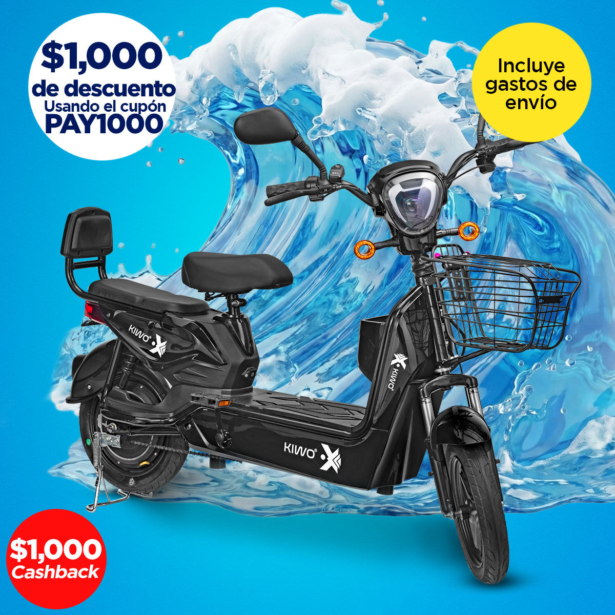 Bicicleta Eléctrica Negra Kiwo GY801